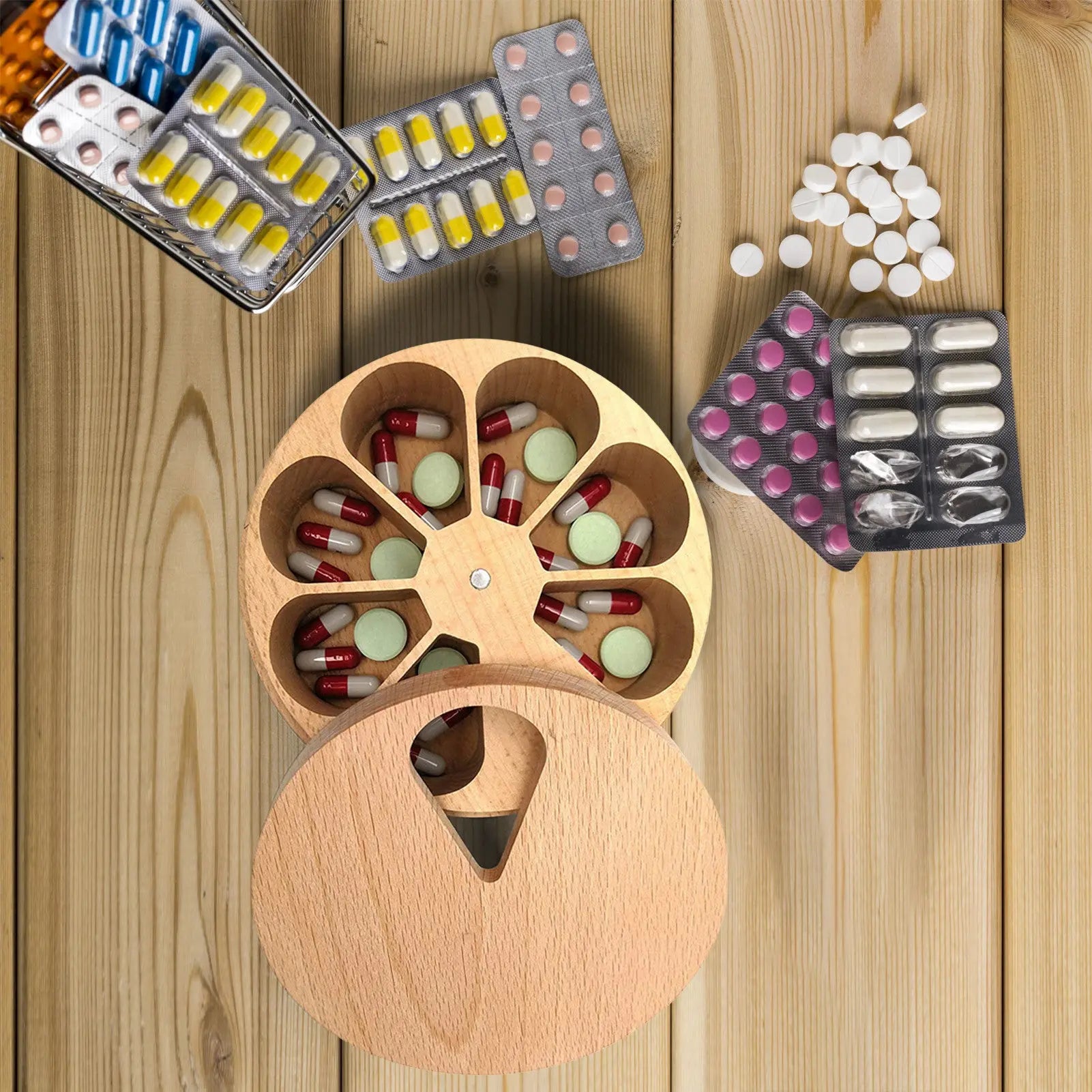 Tablettenbox für 7 Tage aus Massivholz