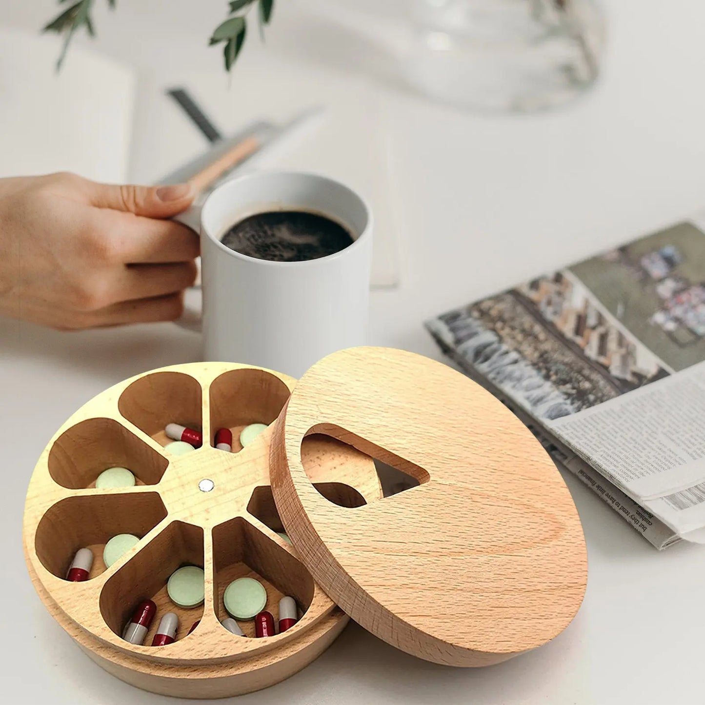 Tablettenbox für 7 Tage aus Massivholz