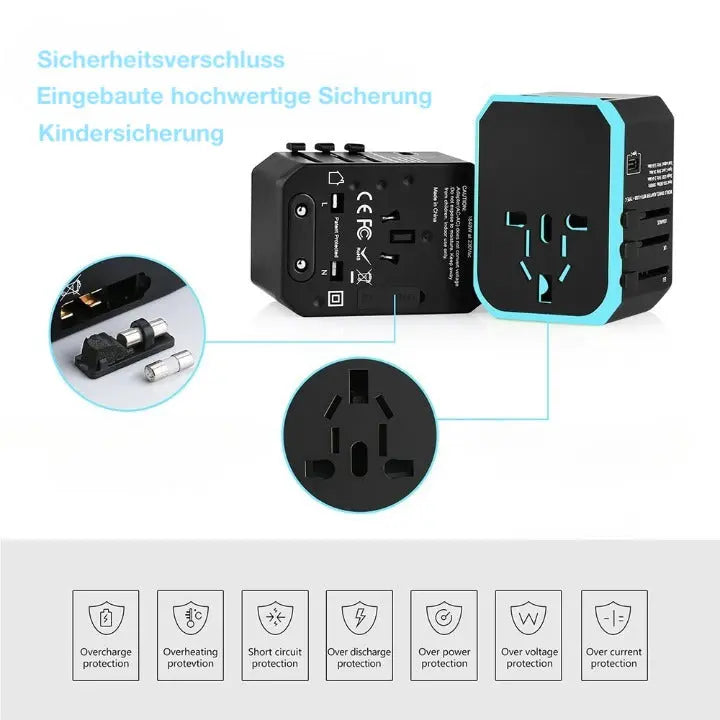Weltweiter Steckdosenadapter mit mehreren USB-Anschlüssen