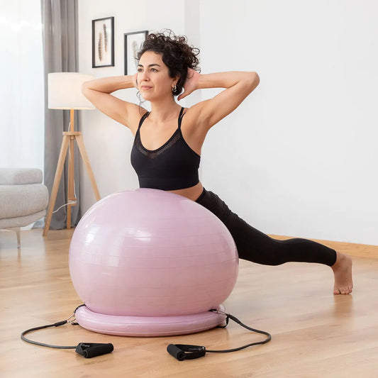 Yogaball mit Stabilitätsring und Widerstandsbänder